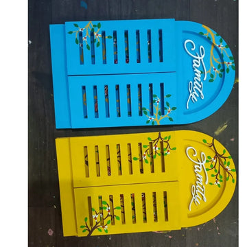 Hand-painted Pattachitra Jharokha Shape Keyholder With Family D Lettering Decor by Maavni