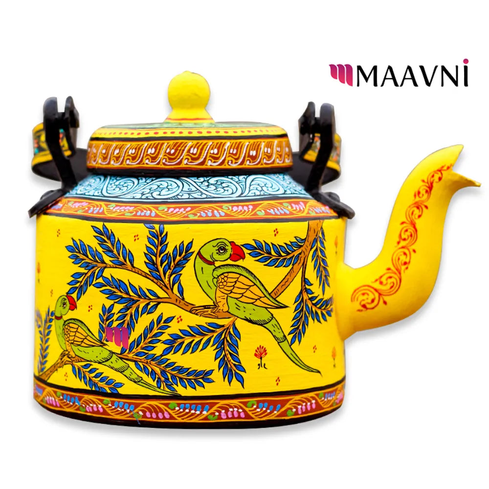 Hand-painted Pattachitra Parrot Theme Kettle gallery image by Maavni