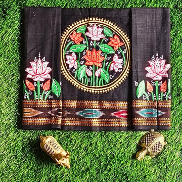 Hand-painted Pattachitra Lotus Theme With Lotus On Sleeves Blouse by Maavni