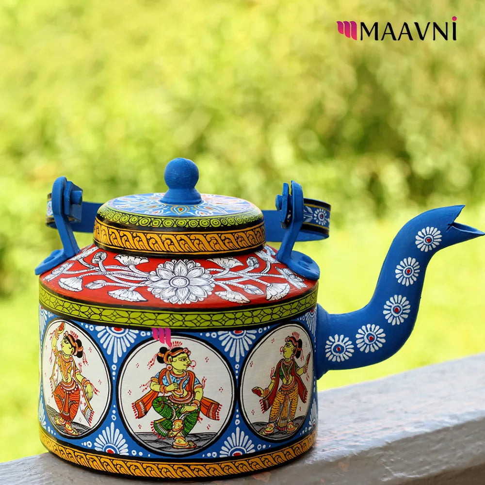 Hand-painted Pattachitra Dancer Girl Theme Kettle gallery image by Maavni