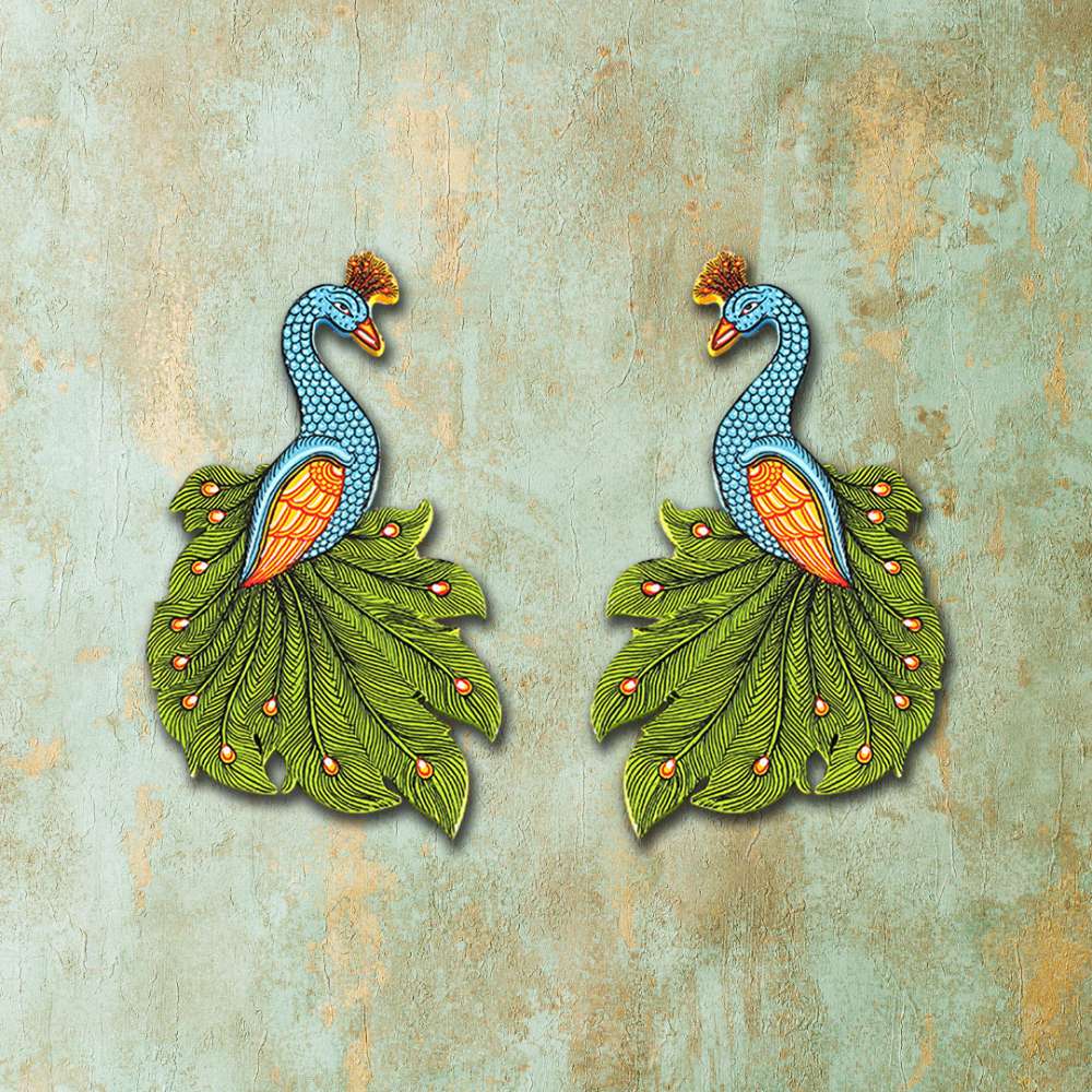 Hand-painted Pattachitra Peacock Pair Cutouts Decor by Maavni