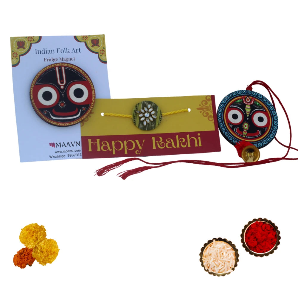 Hand-painted Pattachitra Rakhi Hamper With Sambalpuri Kundan Festive Decor by Maavni