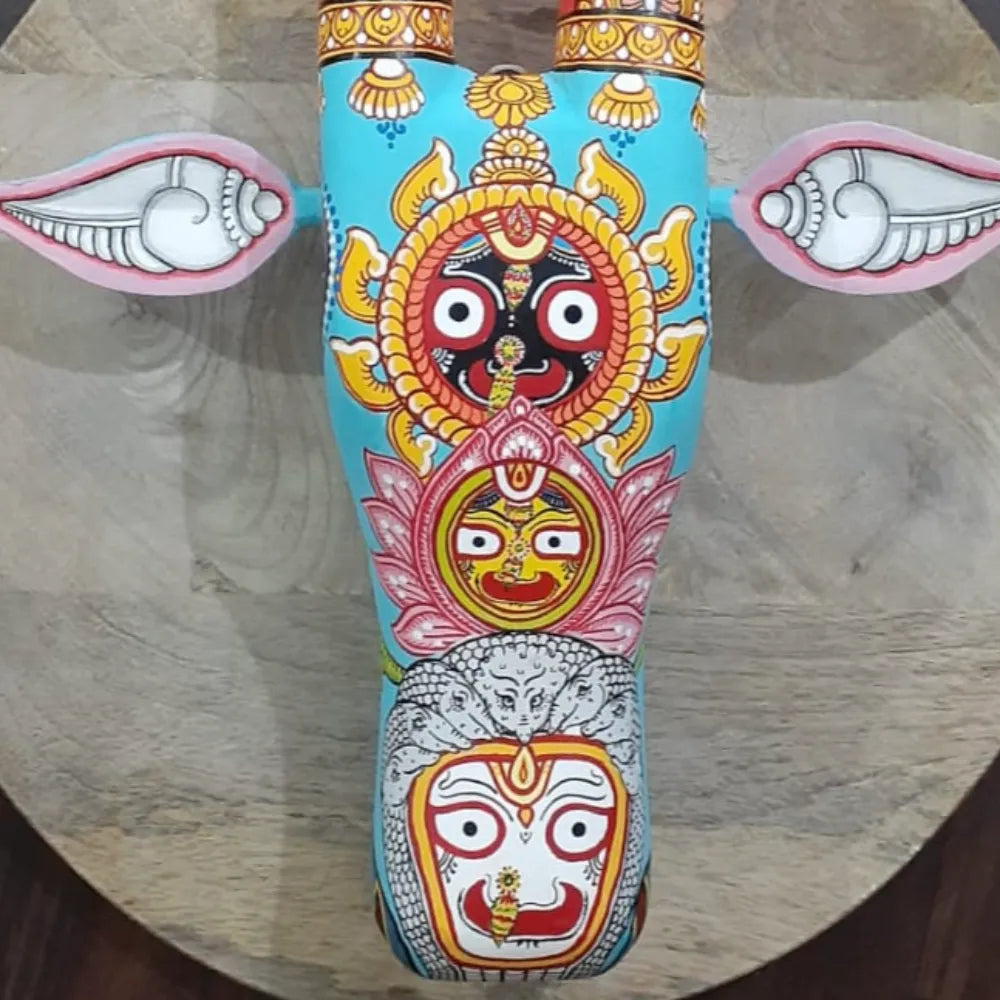 Hand-painted Pattachitra Jaganath Cowhead With Lords Decor by Maavni
