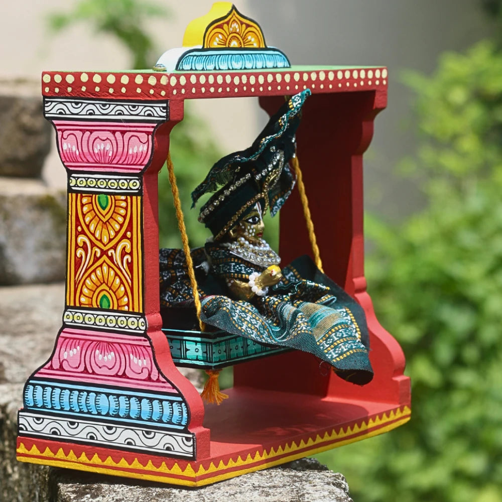 Hand-painted Pattachitra Hand Painted Wooden Krishna Jhula Festive Decor gallery image by Maavni