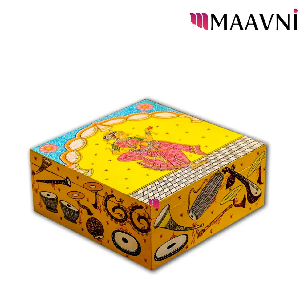 Hand-painted Pattachitra Dancer With Musical Instrument Uitility Box Decor by Maavni