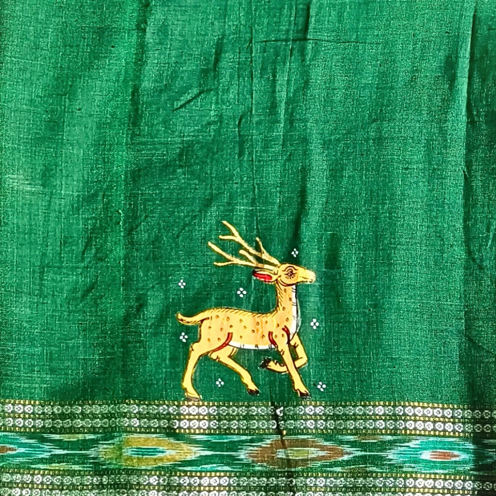 Hand-painted Pattachitra Apsara Theme With Deer On Sleeves Blouse gallery image by Maavni