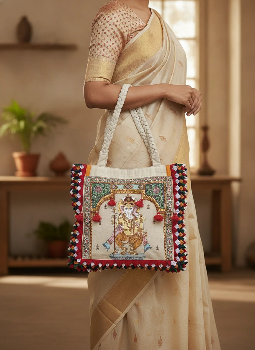 Maavni Chandua Pattachitra Ganesha Tote Bag – Off-White