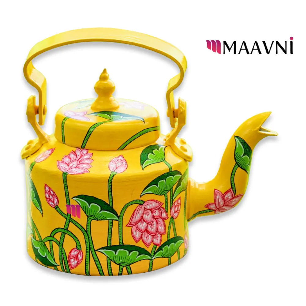 Hand-painted Pattachitra Lotus Theme Kettle by Maavni