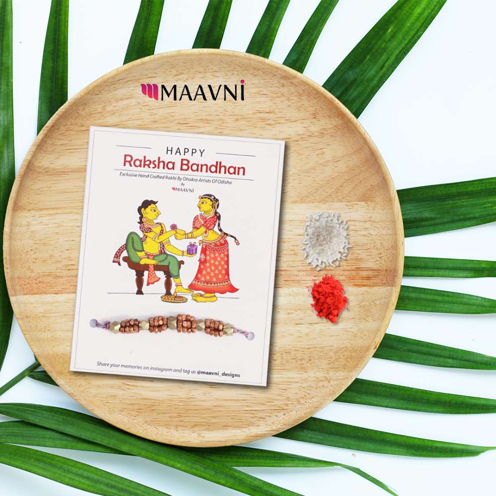 Hand-painted Pattachitra Dhokra Rakhi Festive Decor gallery image by Maavni