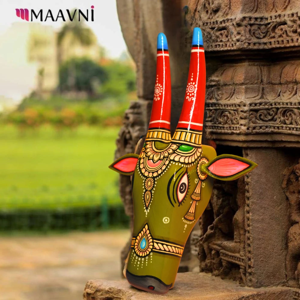 Hand-painted Pattachitra Cow Head Mehandi Hand Painted D Cor Painting by Maavni
