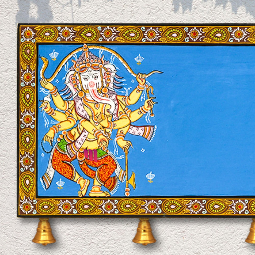 Hand-painted Pattachitra Ganesha With Snake With Customized Names Border Wall Plate gallery image by Maavni