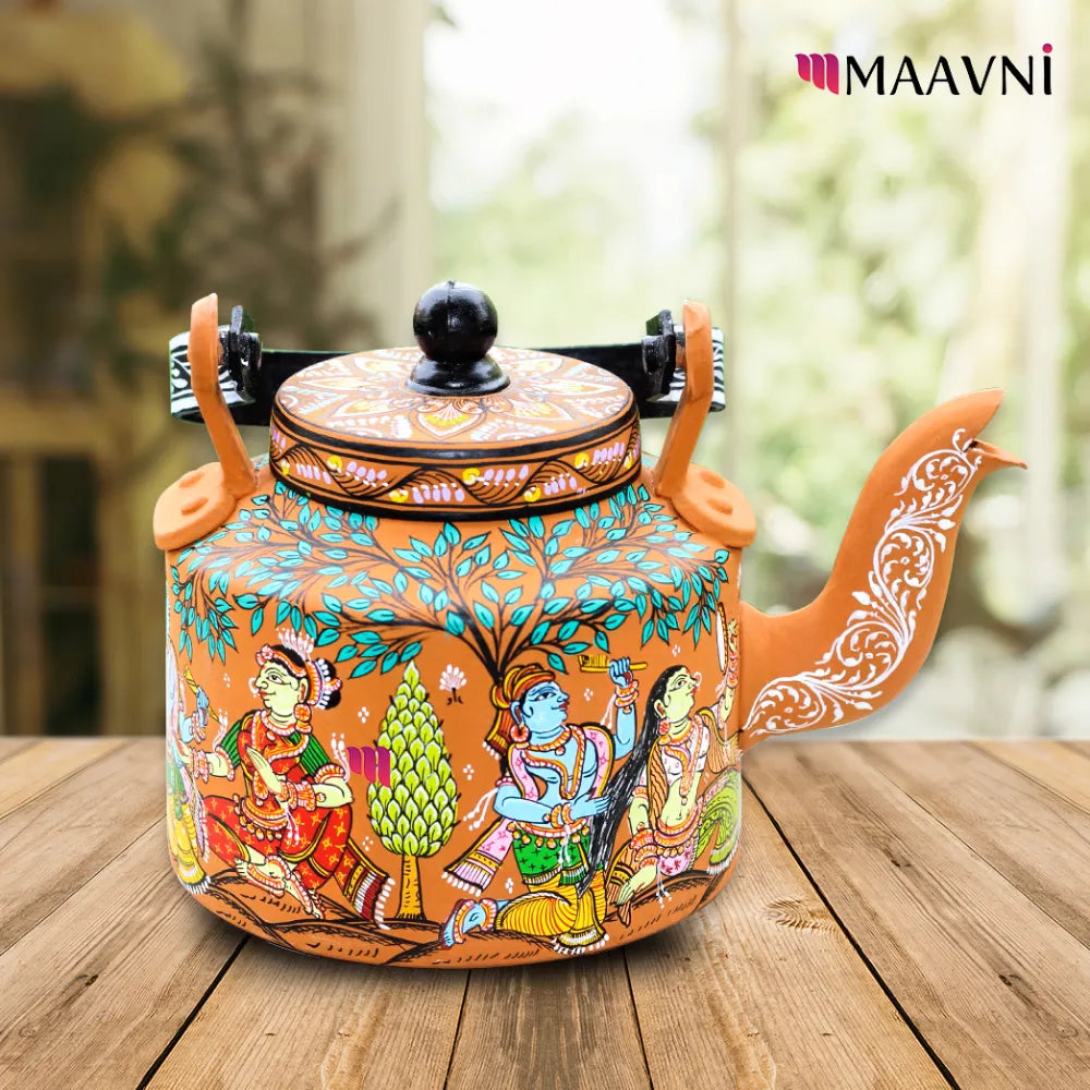 Hand-painted Pattachitra Krishna Theme Kettle gallery image by Maavni