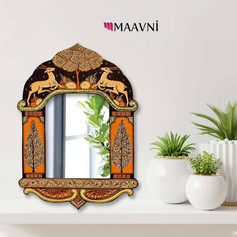 Hand-painted Pattachitra Deer And Tree Of Life Jharokha Decor by Maavni