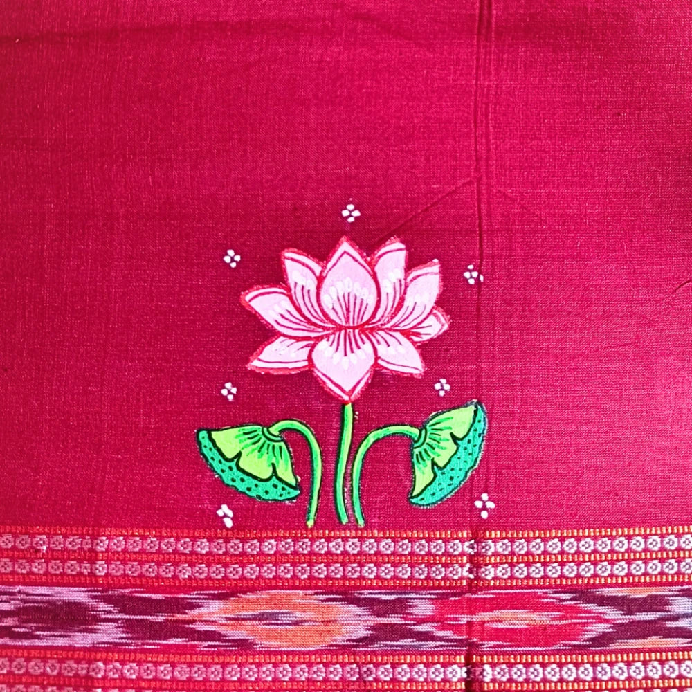Hand-painted Pattachitra Lotus In A Pond With Lotus On Sleeves Blouse gallery image by Maavni
