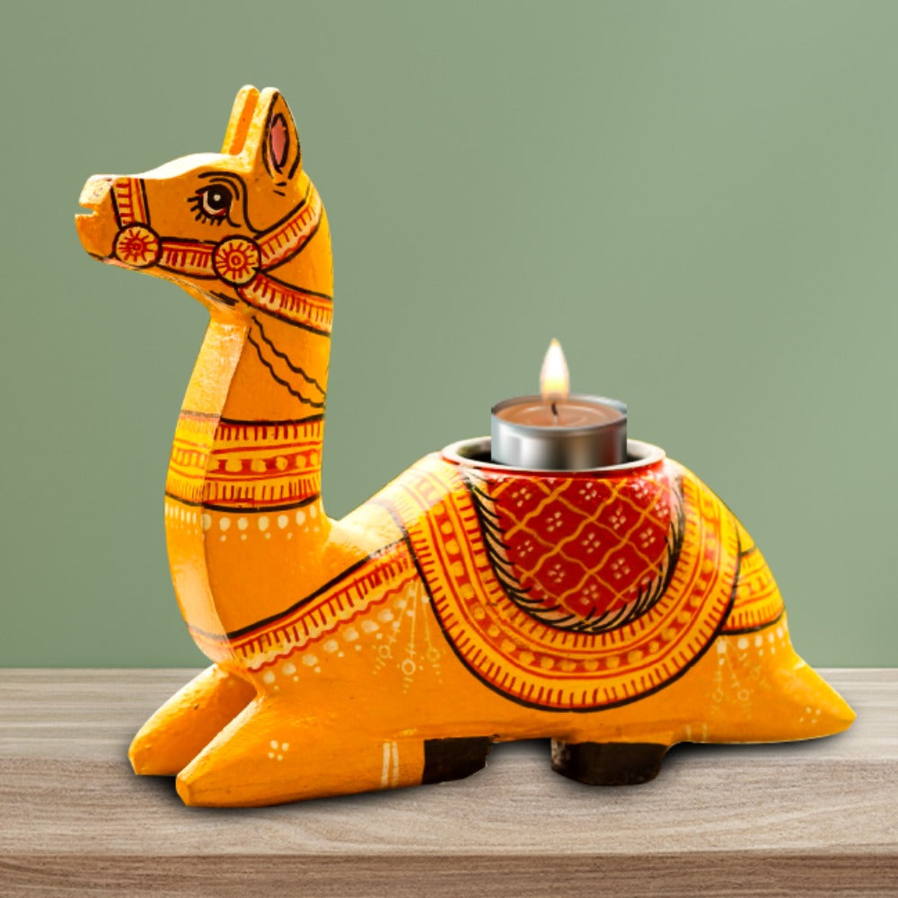 Hand-painted Pattachitra Camel Tealight Holder Decor gallery image by Maavni