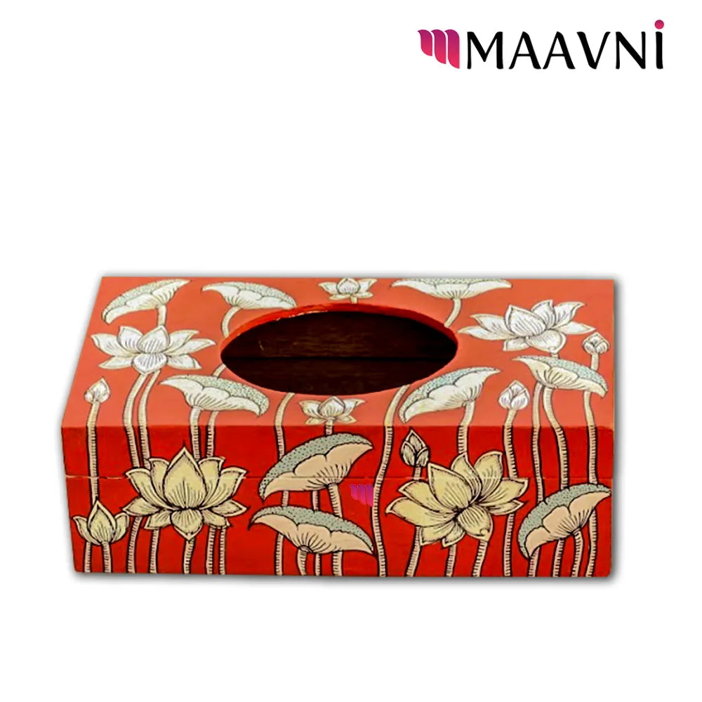 Hand-painted Pattachitra Lotus Theme Tissue Box Decor by Maavni