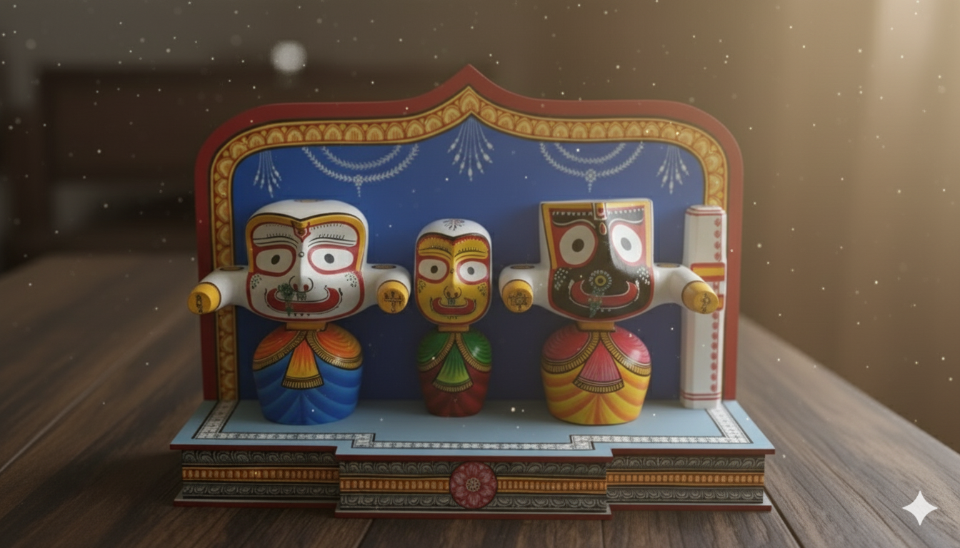 Wooden jagannath, balabhadra and subhadra idol set