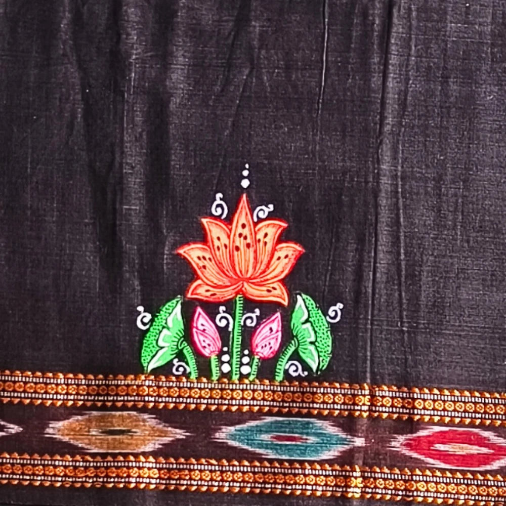 Hand-painted Pattachitra Lotus Theme With Lotus On Sleeve Blouse gallery image by Maavni