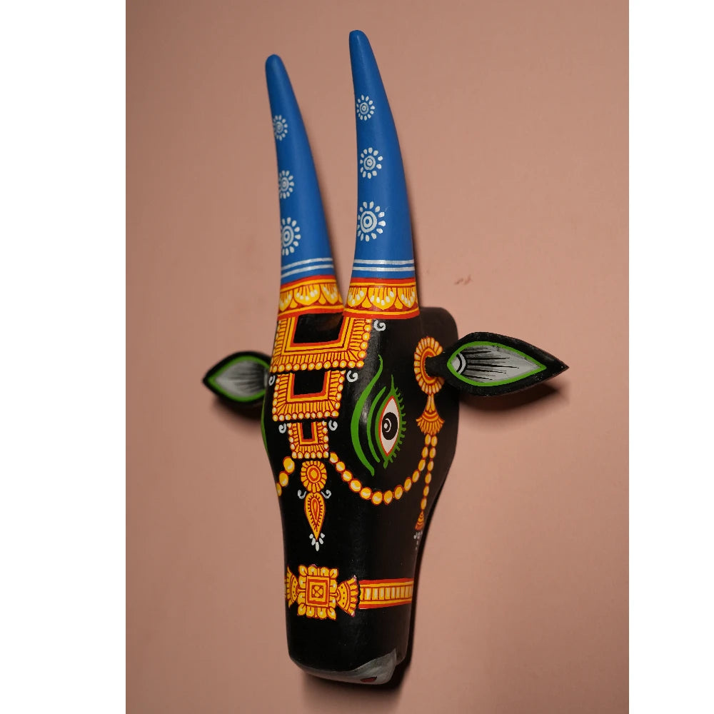 Hand-painted Pattachitra Cow Head And Hand Painted D Cor Painting gallery image by Maavni