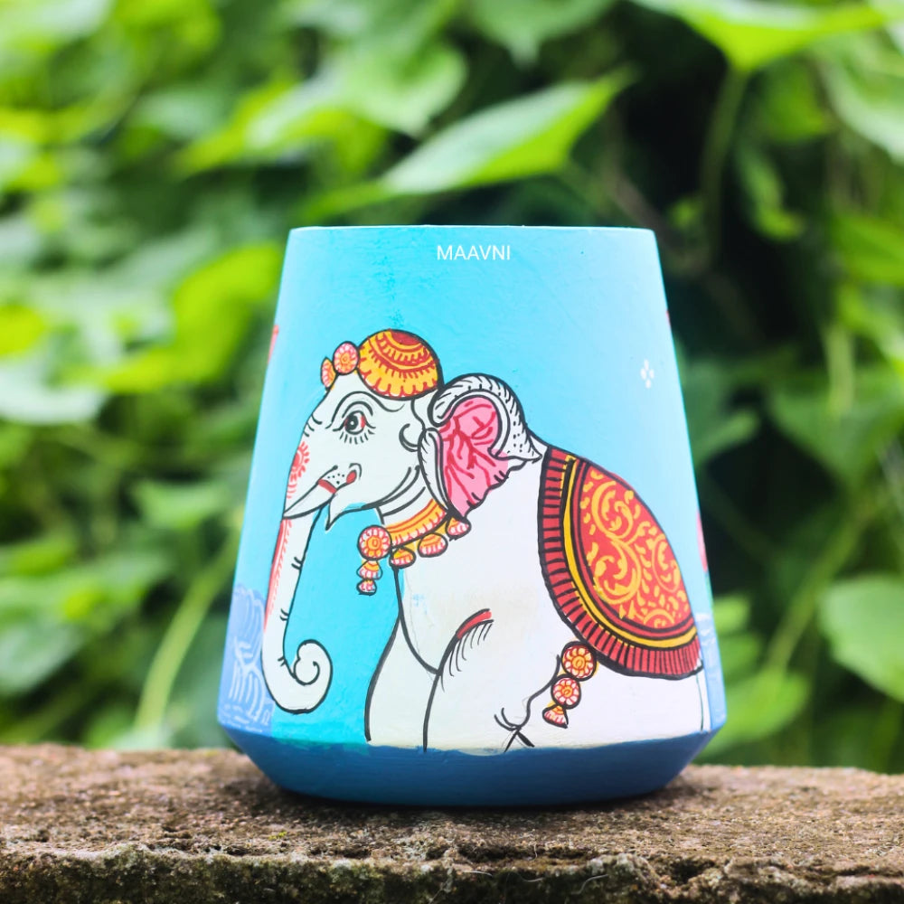 Hand-painted Pattachitra See Elephant Pen Stand by Maavni