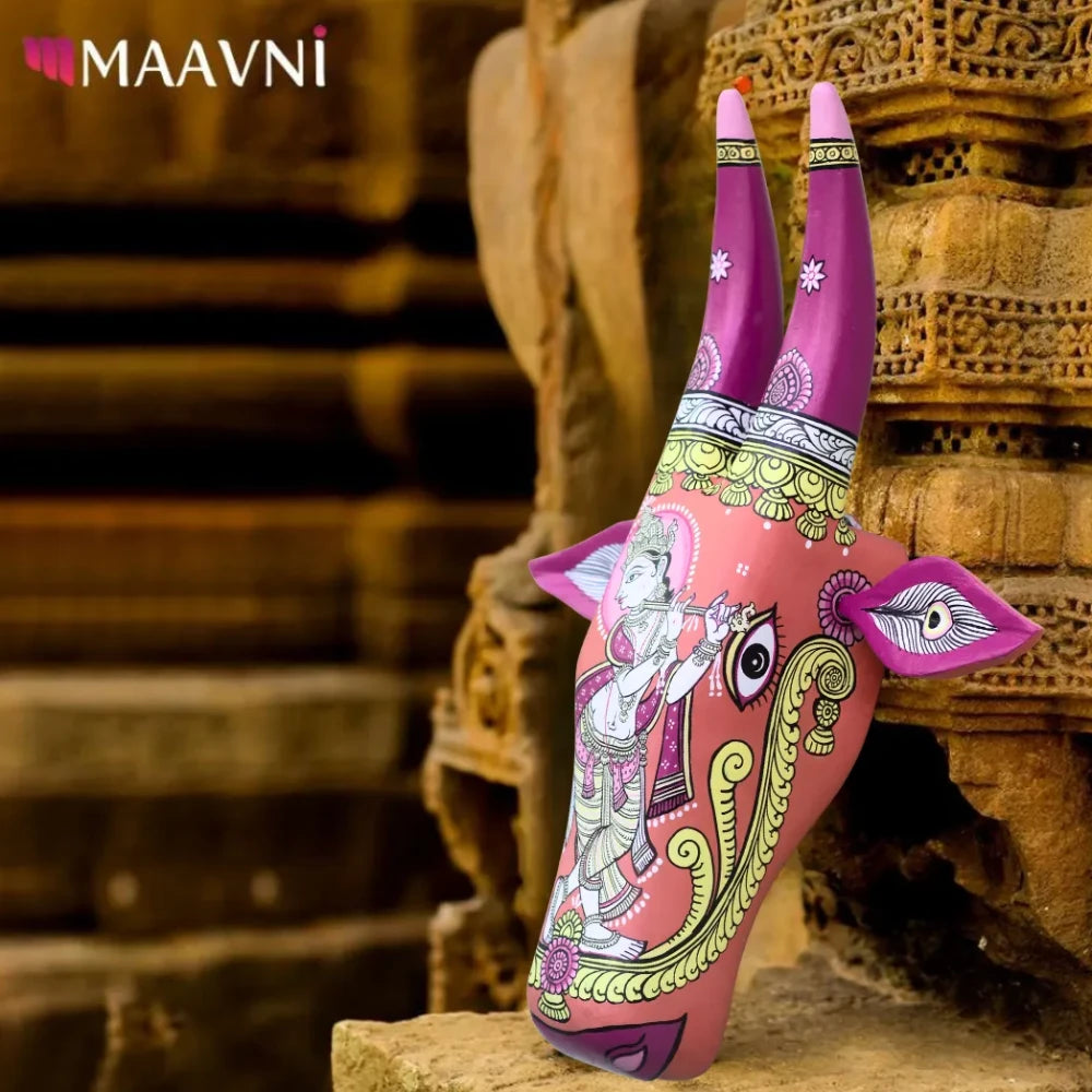 Hand-painted Pattachitra Cow Head Hand Painted D Cor Painting by Maavni