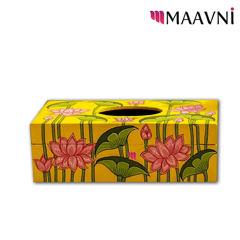 Hand-painted Pattachitra Lotus Theme Tissue Box Decor by Maavni