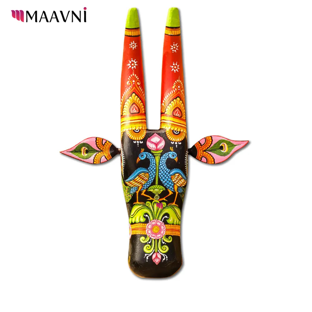 Hand-painted Pattachitra Peacock Cowhead Decor gallery image by Maavni