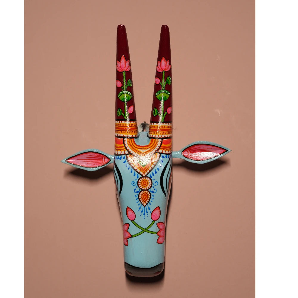 Hand-painted Pattachitra Cow Head Light Sky Hand Painted D Cor Painting by Maavni