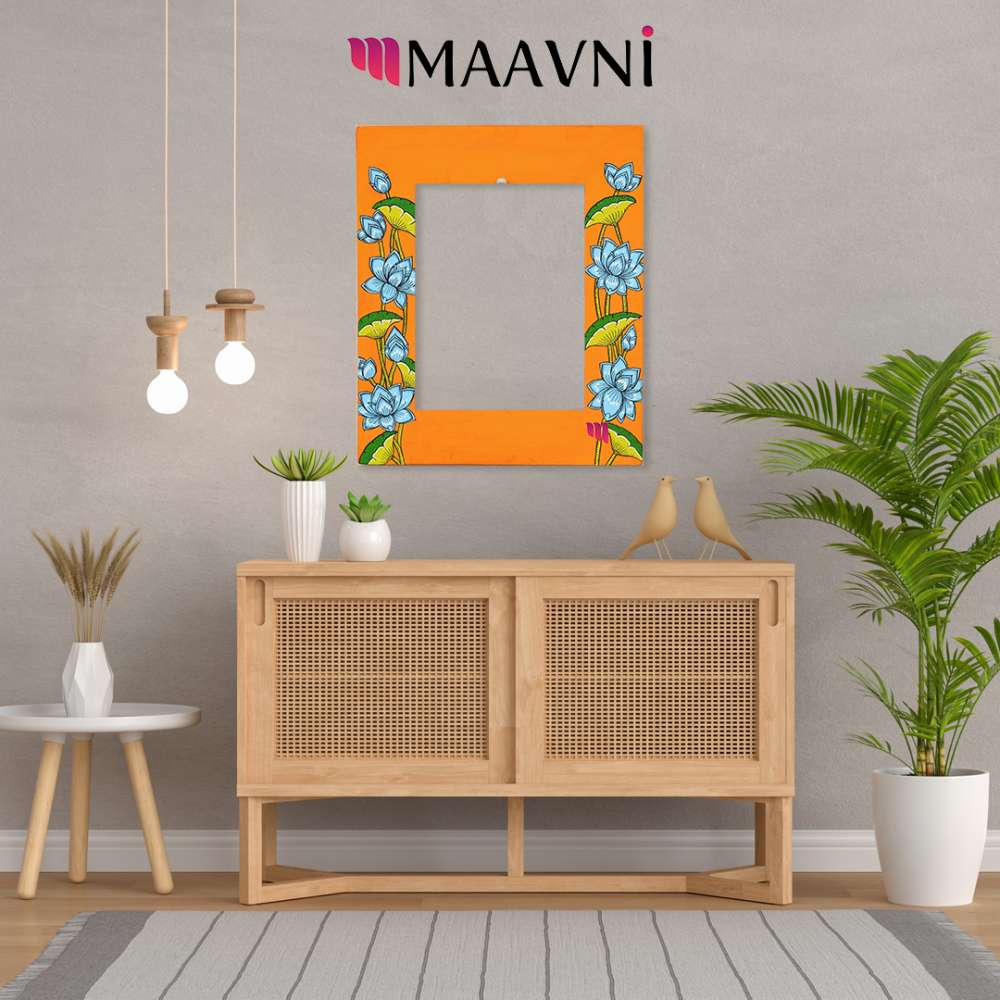 Hand-painted Pattachitra Lotus Theme Photo Frame Decor gallery image by Maavni