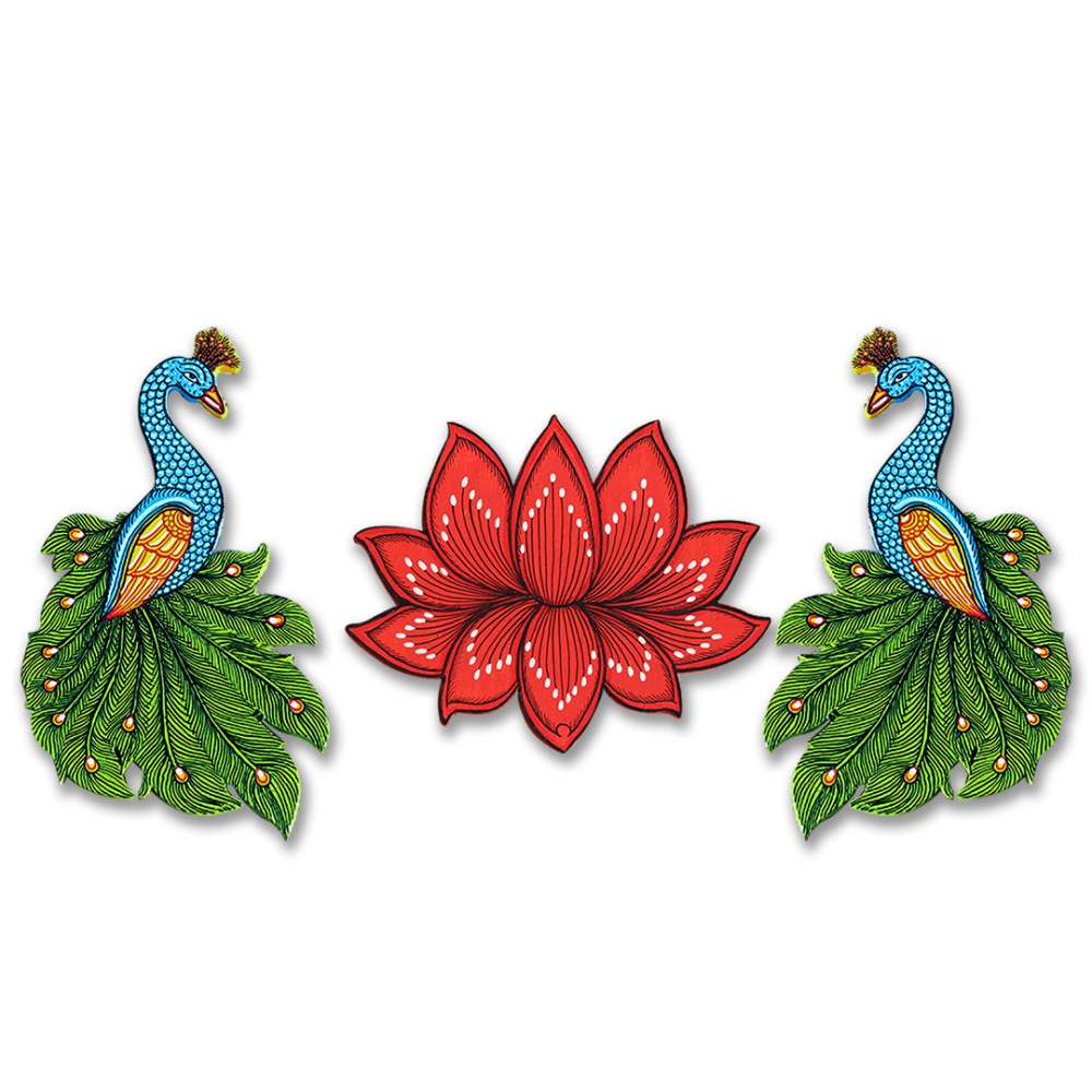 Hand-painted Pattachitra Lotus And Peacocks Cutouts Decor gallery image by Maavni