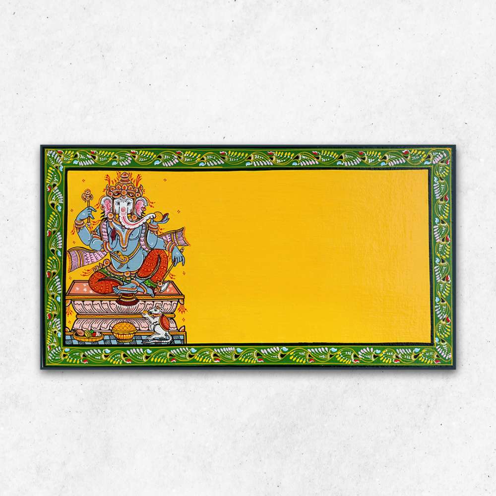Hand-painted Pattachitra Ganesha With Border Wall Plate gallery image by Maavni