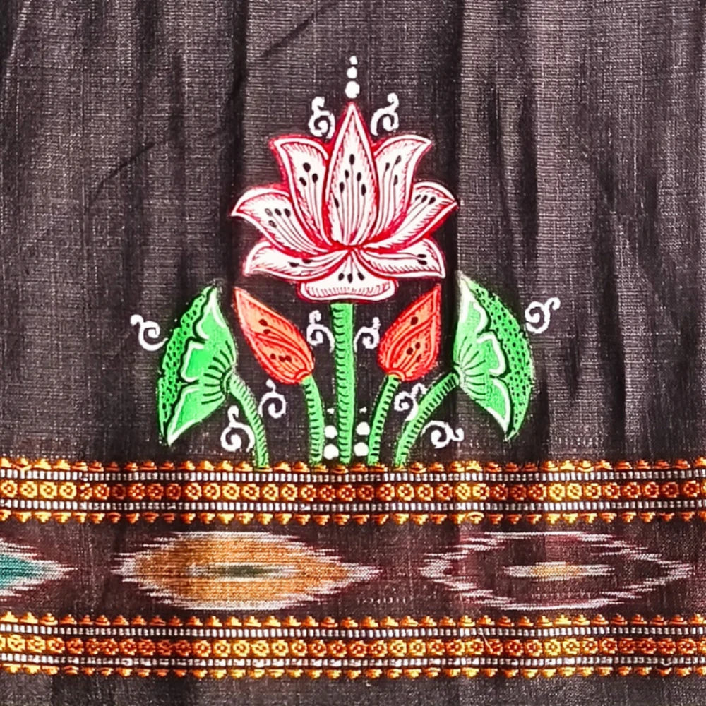 Hand-painted Pattachitra Lotus Theme With Lotus On Sleeves Blouse gallery image by Maavni