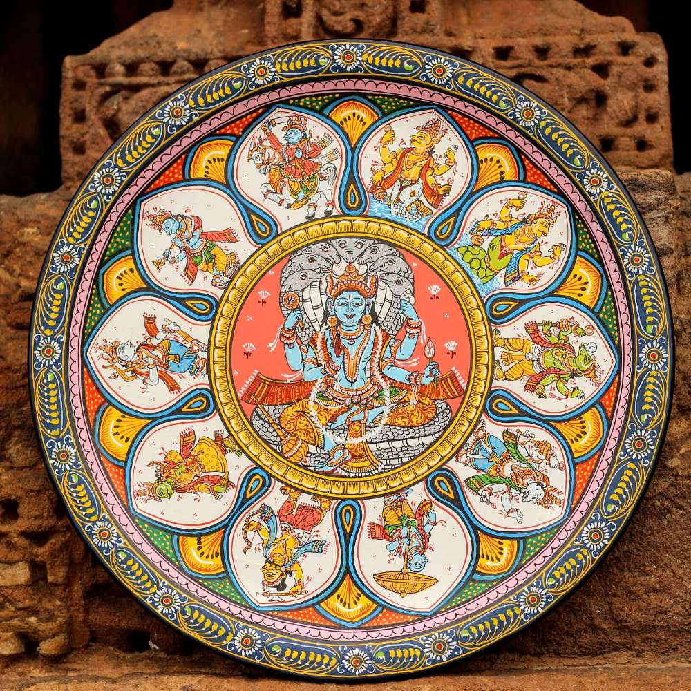 Hand-painted Pattachitra Vishnu Dasavatar Wall Plate by Maavni