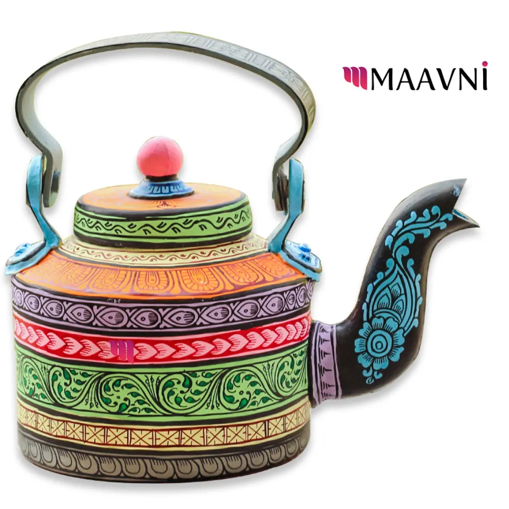 Hand-painted Pattachitra Floral Kettle gallery image by Maavni
