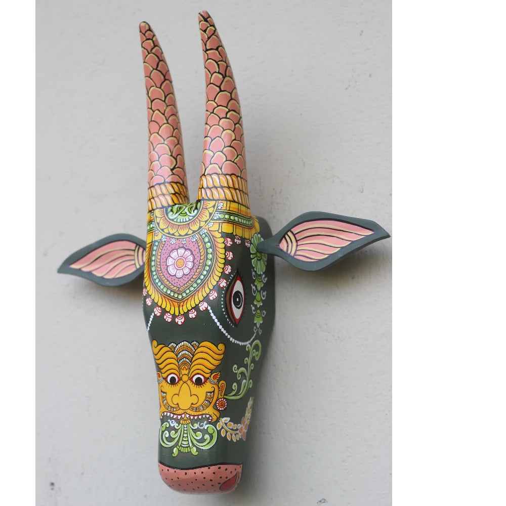 Hand-painted Pattachitra Cow Head Dark Hand Painted D Cor Painting gallery image by Maavni