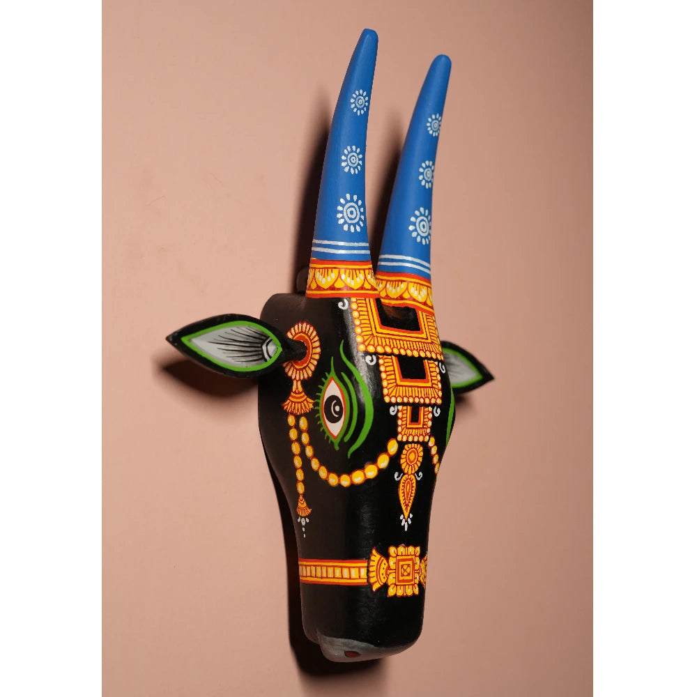 Hand-painted Pattachitra Cow Head And Hand Painted D Cor Painting gallery image by Maavni