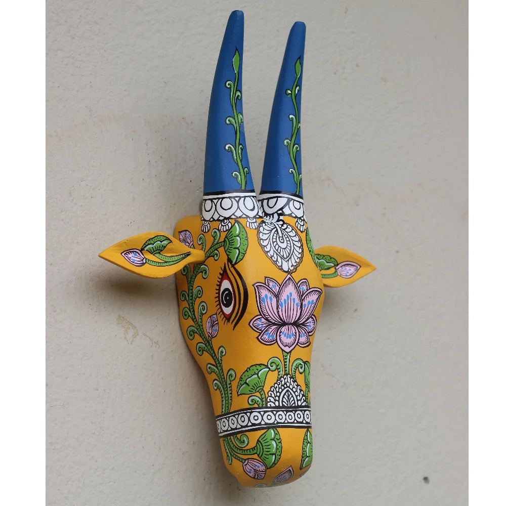 Hand-painted Pattachitra Cow Head Lotus Hand Painted D Cor Painting gallery image by Maavni