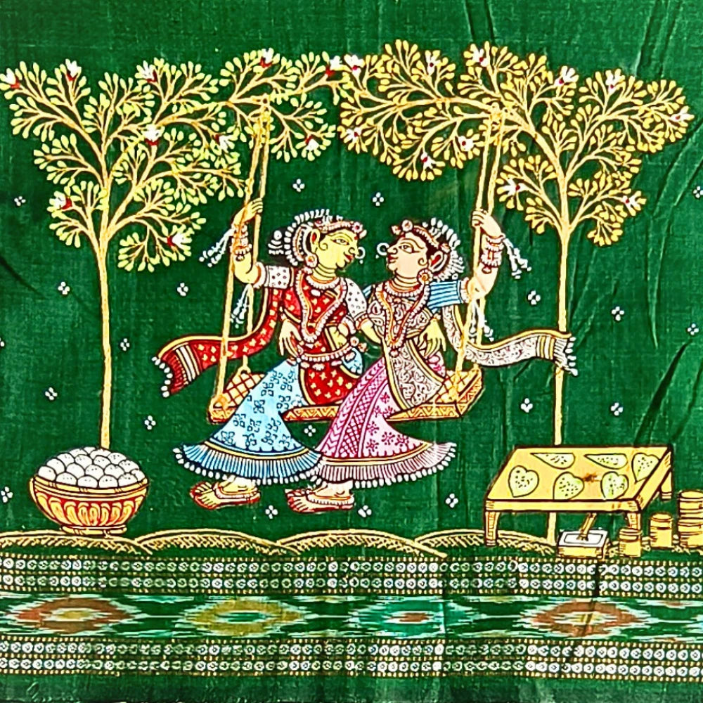 Hand-painted Pattachitra Raja Theme With Tree On The Sleeve Blouse by Maavni