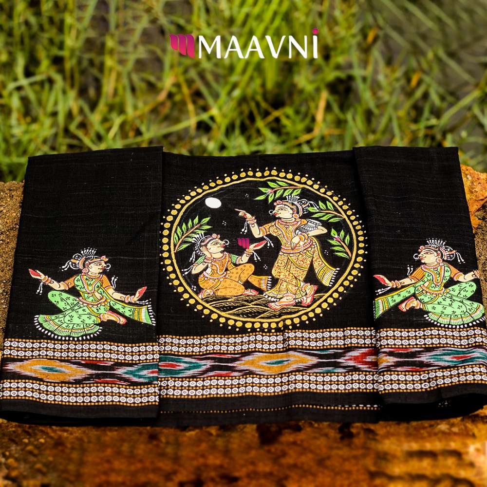 Hand-painted Pattachitra Ladies In Circle Piece 1Mt Blouse by Maavni