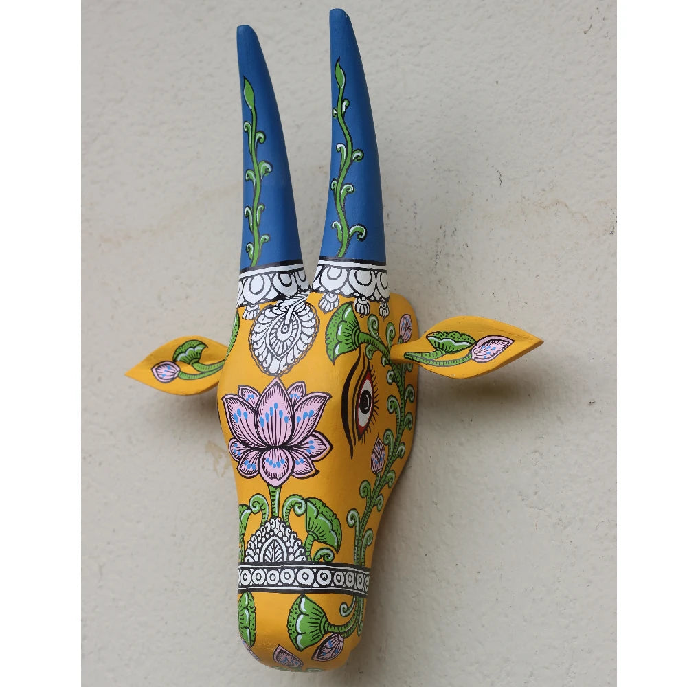 Hand-painted Pattachitra Cow Head Lotus Hand Painted D Cor Painting gallery image by Maavni