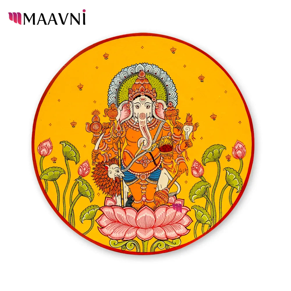 Hand-painted Pattachitra Gajjanana Ganesha Wall Plate by Maavni