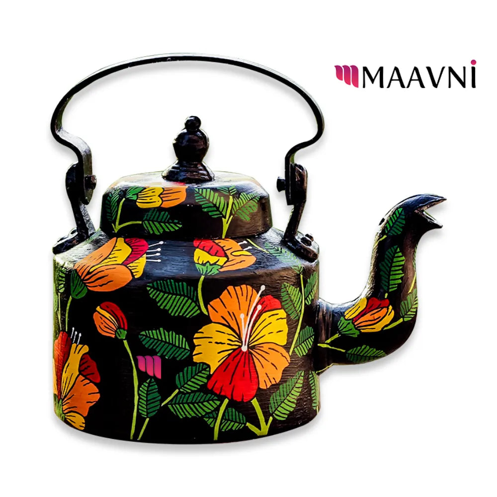 Hand-painted Pattachitra Floral Colorful Kettle gallery image by Maavni