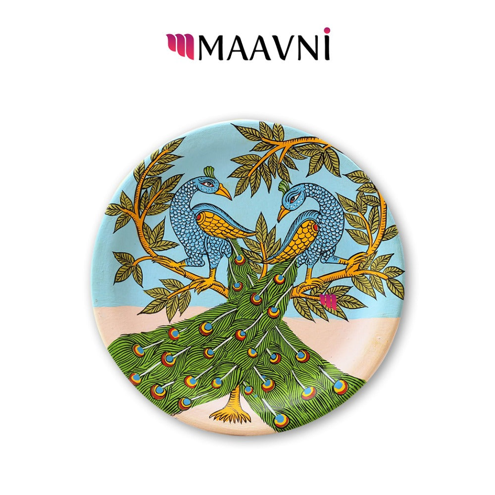 Hand-painted Pattachitra Peacock Twins Wall Plate by Maavni
