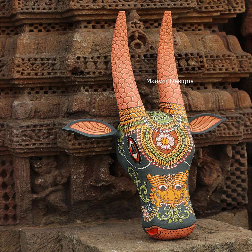 Hand-painted Pattachitra Cow Head Decor by Maavni