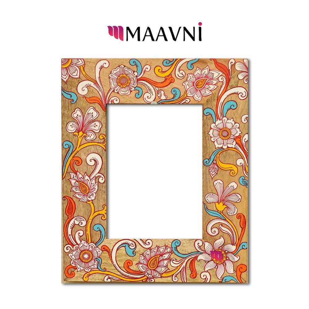 Hand-painted Pattachitra Floral Photo Frame Decor gallery image by Maavni