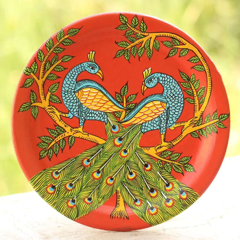Hand-painted Pattachitra Peacock Wall Plate by Maavni