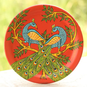 Hand-painted Pattachitra Peacock Wall Plate by Maavni