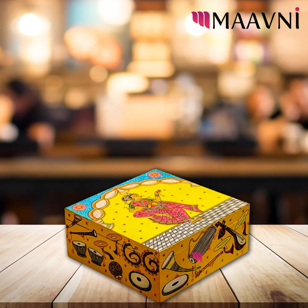 Hand-painted Pattachitra Dancer With Musical Instrument Uitility Box Decor gallery image by Maavni