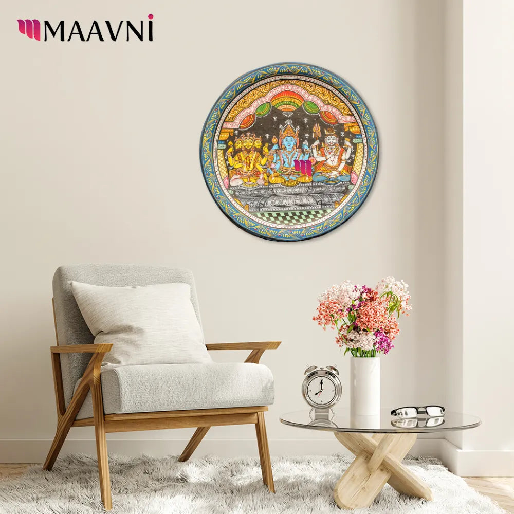 Hand-painted Pattachitra Tridev Wall Plate gallery image by Maavni