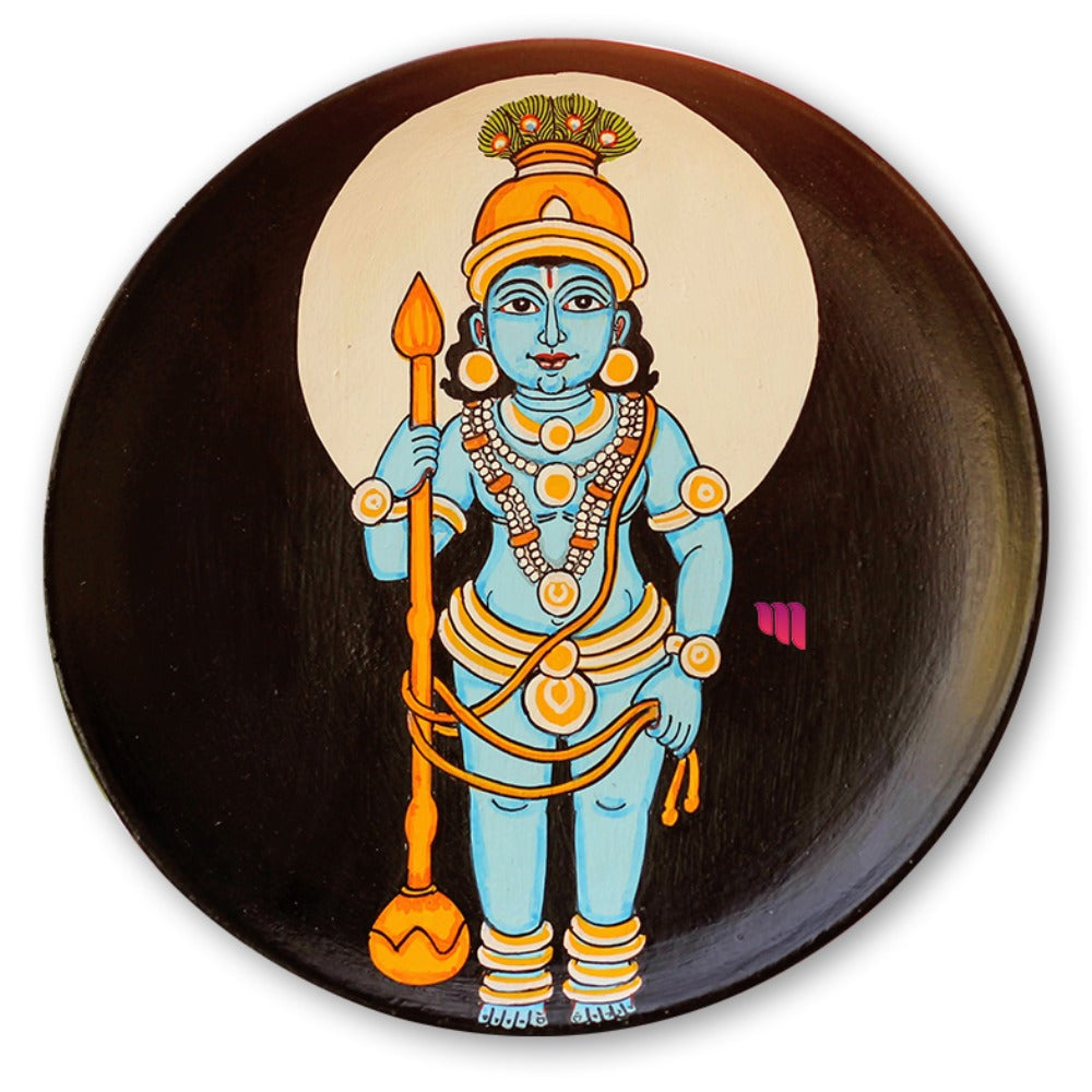 Hand-painted Pattachitra Baby Lord Krishna Wooden Wall Plate gallery image by Maavni